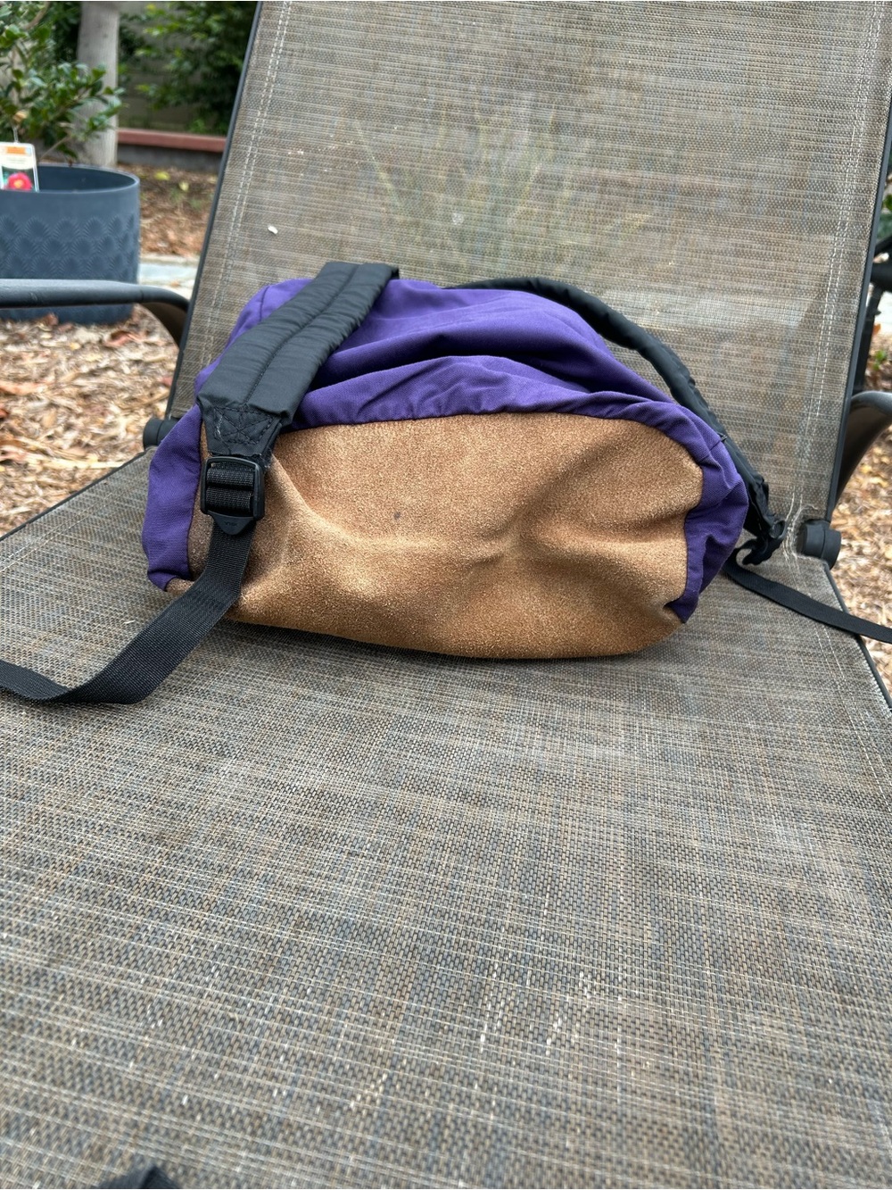 JanSport Purple Backpack with Tan Suede Base - Picture 3 of 3